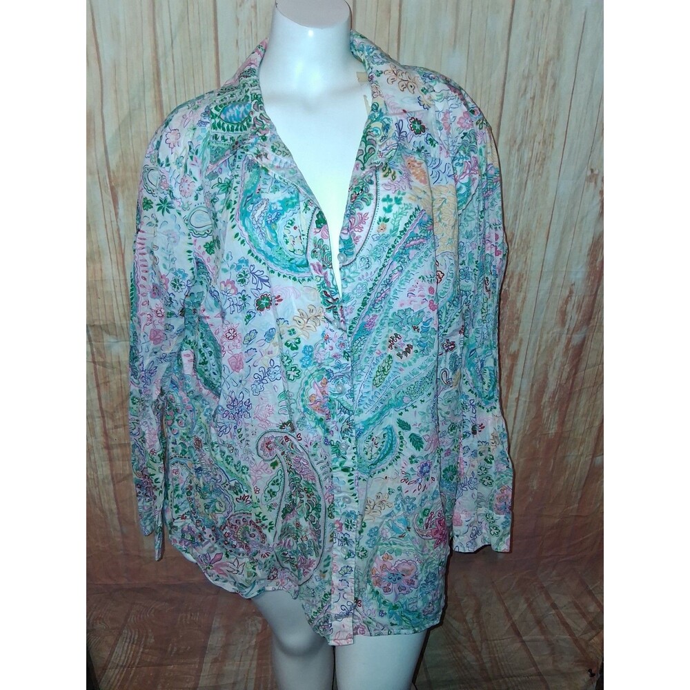 Talbots Multicolor Floral Long Sleeve Button Up Blouse Sz 3X